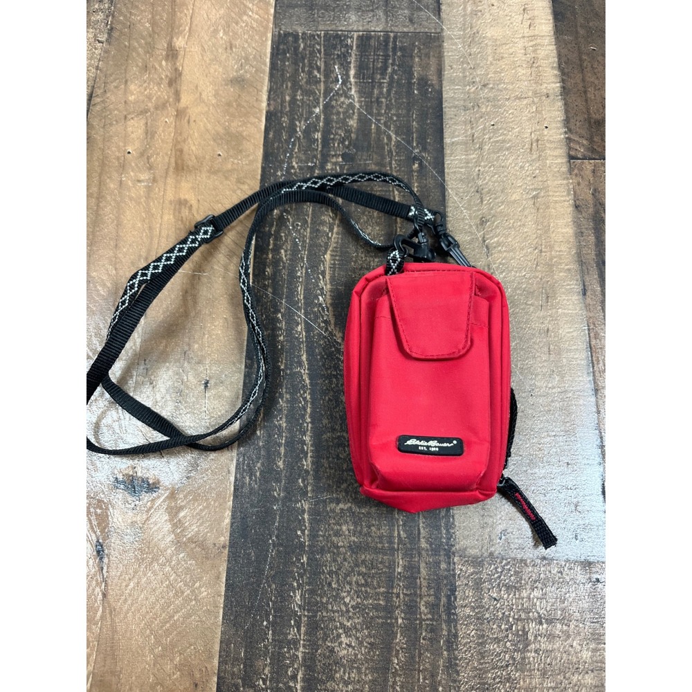 Eddie Bauer‎ Red Nylon Travel Neck Pouch Crossbody Bag Wallet Belt Loop Hiking